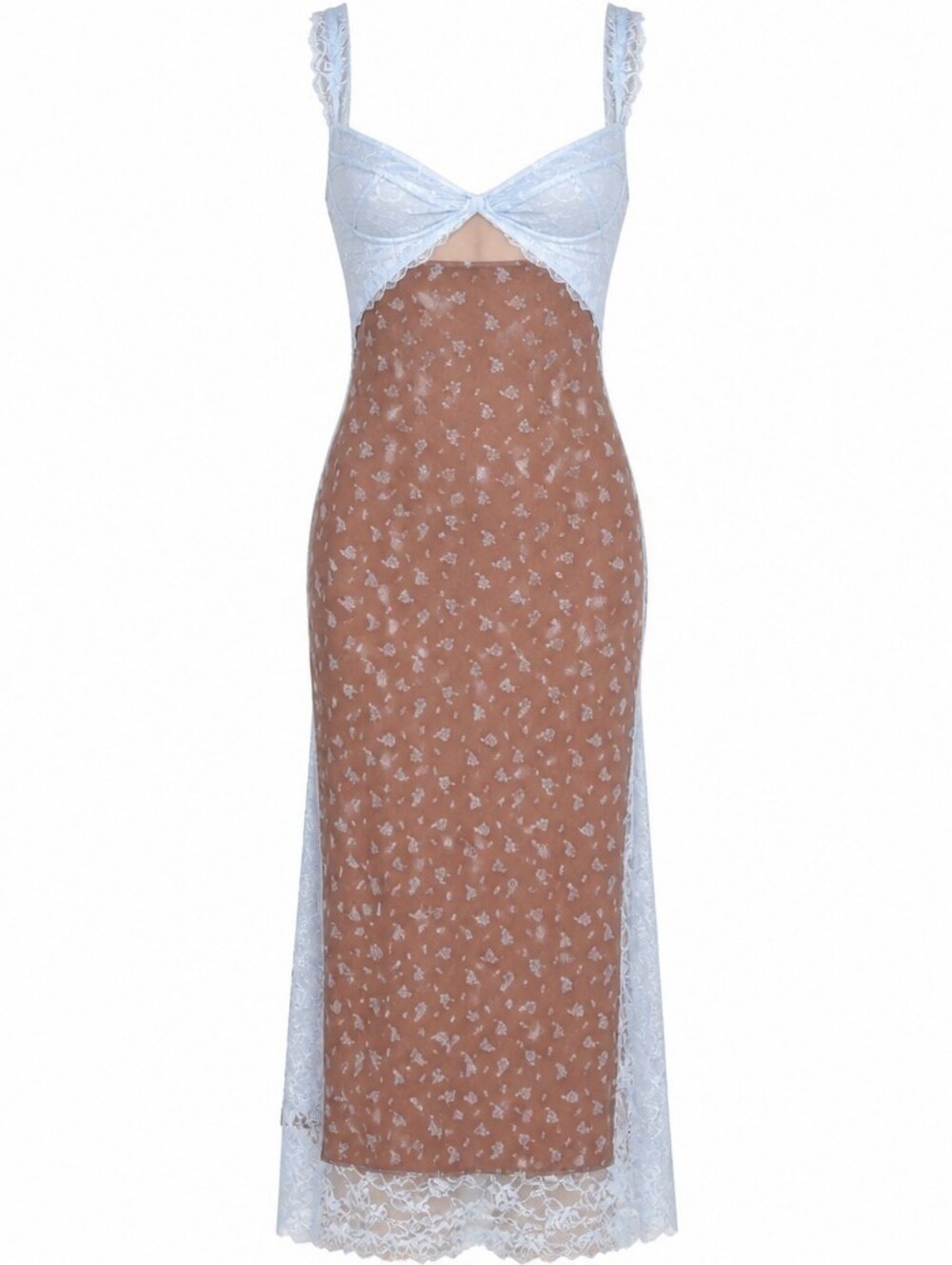 NWT FREE PEOPLE Suddenly Fine Lace Maxi Slip Dress Lace Brown Blue MEDIUM